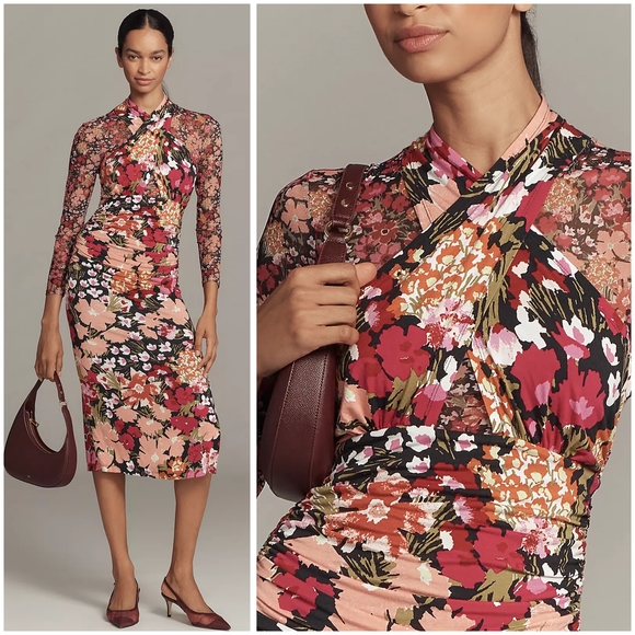 Anthropologie Dresses & Skirts - By Anthropologie, Long-Sleeve Halter Mesh Midi Dress
